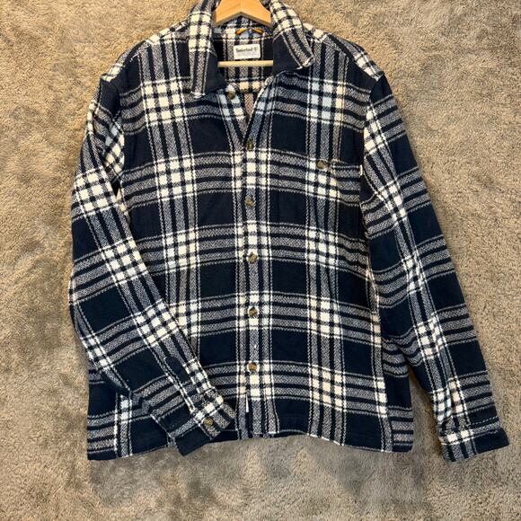 Timberland Navy Blue Plaid Button Up Cotton Flannel Shirt Shacket Men's XL - Picture 1 of 10